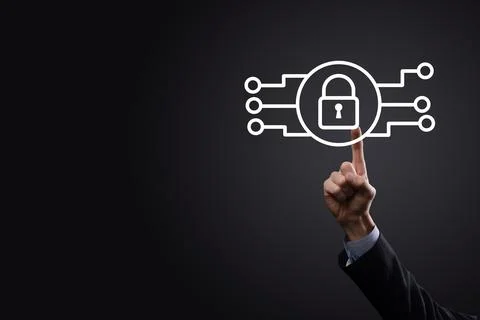 Cyber security network. Padlock icon and internet technology networking. Busi Foto stock