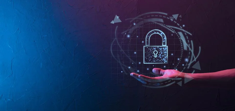 Cyber security network. Padlock icon and internet technology networking. Busi Stock Photos