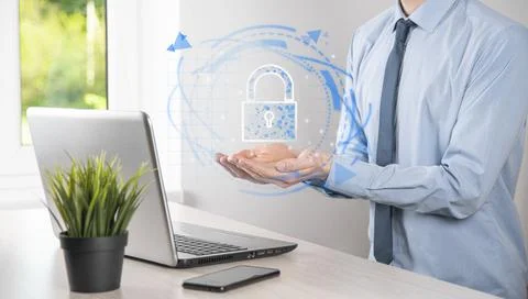 Cyber security network. Padlock icon and internet technology networking. Busi Stock Photos