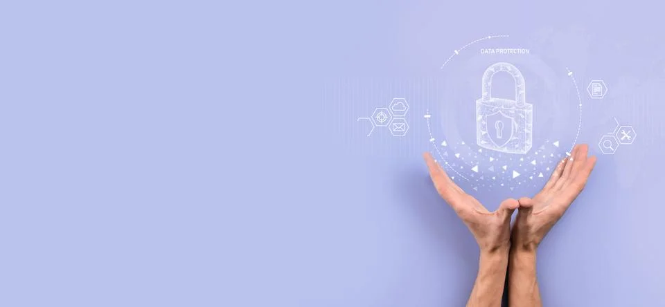 Cyber security network. Padlock icon and internet technology networking. Busi Stock Photos