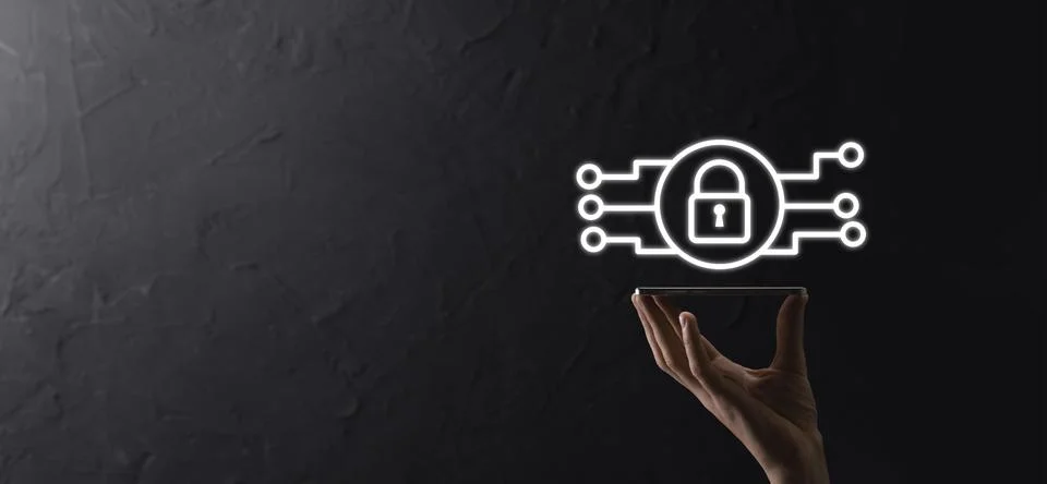 Cyber security network. Padlock icon and internet technology networking. Busi Foto stock