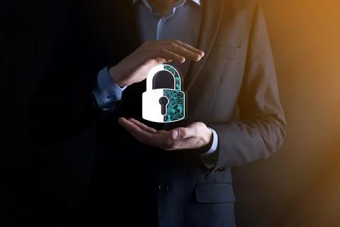 Cyber security network. Padlock icon and internet technology networking. Busi Stock Photos