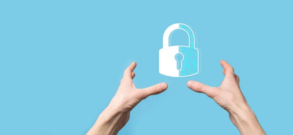 Cyber security network. Padlock icon and internet technology networking. Busi Stockfoto's