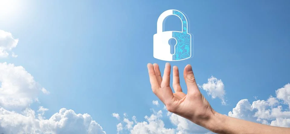 Cyber security network. Padlock icon and internet technology networking. Busi Foto stock