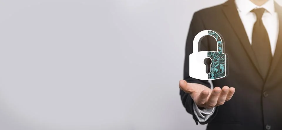 Cyber security network. Padlock icon and internet technology networking. Busi Stock Photos