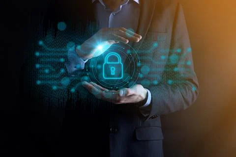 Cyber security network. Padlock icon and internet technology networking. Busi Stock Photos