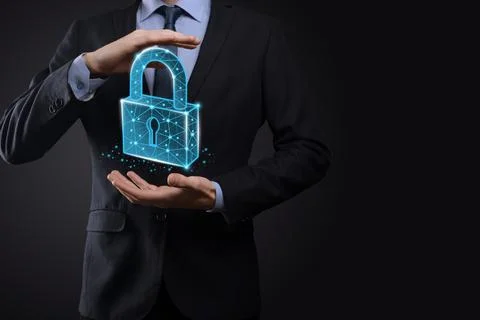 Cyber security network. Padlock icon and internet technology networking. Busi Stock Photos