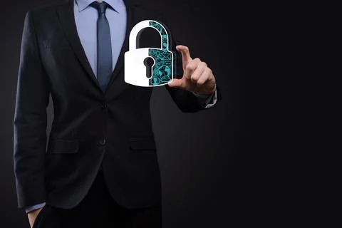 Cyber security network. Padlock icon and internet technology networking. Busi Stock Photos