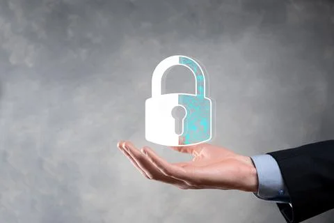 Cyber security network. Padlock icon and internet technology networking. Busi Stock Photos