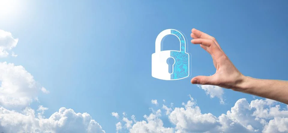 Cyber security network. Padlock icon and internet technology networking. Busi Stock Photos