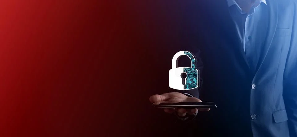 Cyber security network. Padlock icon and internet technology networking. Busi Stock Photos