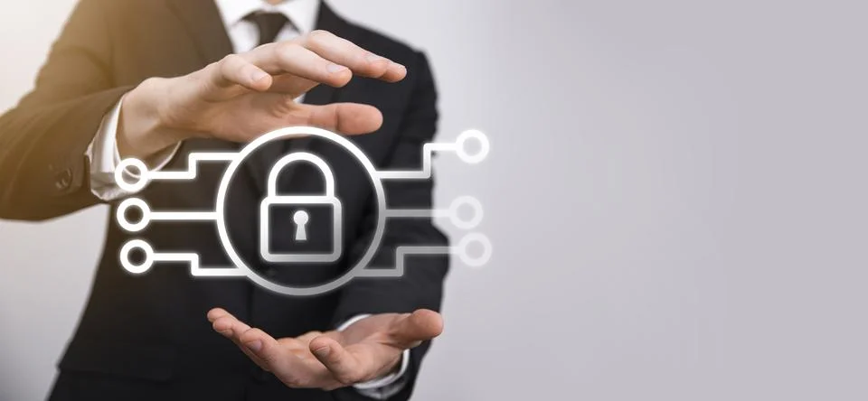 Cyber security network. Padlock icon and internet technology networking. Busi Stock Photos