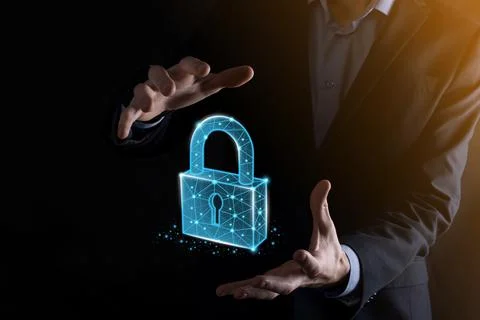 Cyber security network. Padlock icon and internet technology networking. Busi Stock Photos