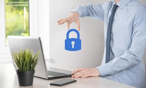 Cyber security network. Padlock icon and internet technology networking. Busi Stock Photos