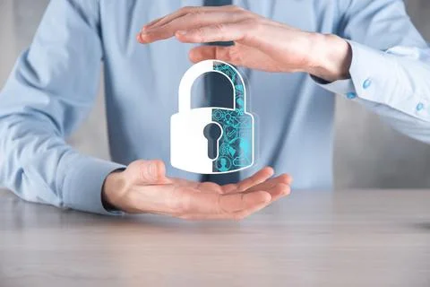 Cyber security network. Padlock icon and internet technology networking. Busi Foto stock
