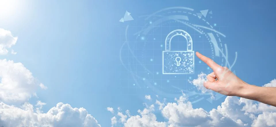 Cyber security network. Padlock icon and internet technology networking. Busi Stock Photos
