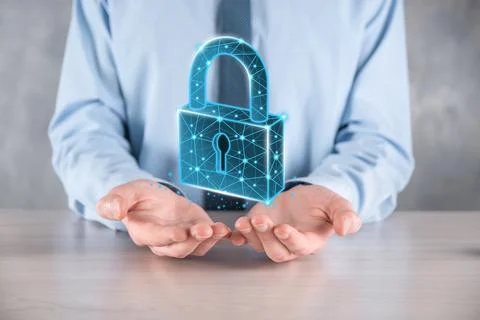 Cyber security network. Padlock icon and internet technology networking. Busi Stock Photos
