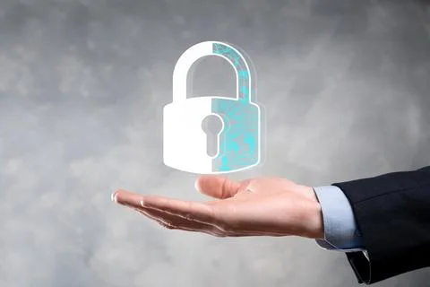 Cyber security network. Padlock icon and internet technology networking. Busi Stock Photos