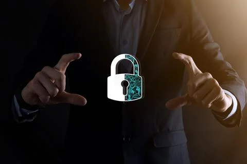 Cyber security network. Padlock icon and internet technology networking. Busi Stock Photos
