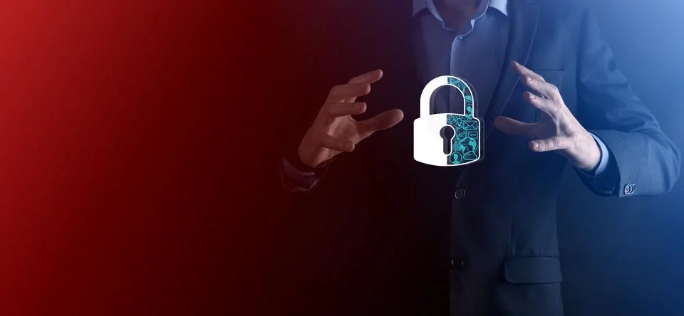 Cyber security network. Padlock icon and internet technology networking. Busi Foto stock