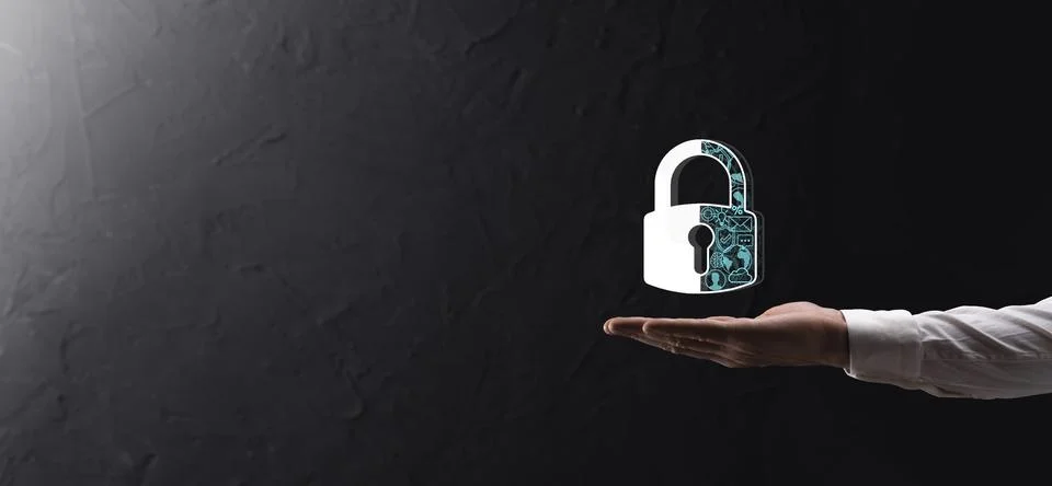 Cyber security network. Padlock icon and internet technology networking. Busi Stock Photos