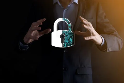 Cyber security network. Padlock icon and internet technology networking. Busi Stock Photos