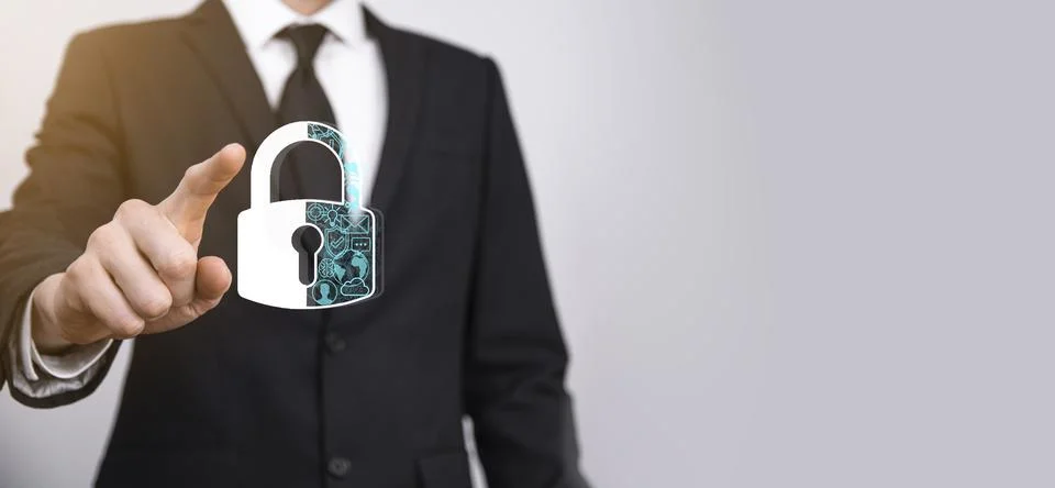 Cyber security network. Padlock icon and internet technology networking. Busi 写真素材