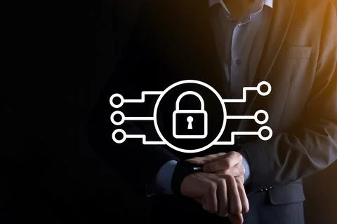 Cyber security network. Padlock icon and internet technology networking. Busi Stock Photos