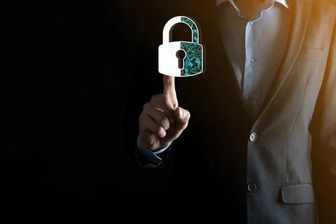 Cyber security network. Padlock icon and internet technology networking. Busi Stock Photos