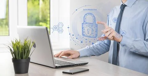 Cyber security network. Padlock icon and internet technology networking. Busi Foto stock