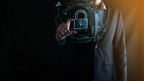 Cyber security network. Padlock icon and internet technology networking. Busi Stock Photos