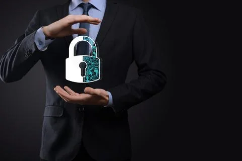 Cyber security network. Padlock icon and internet technology networking. Busi Stock Photos