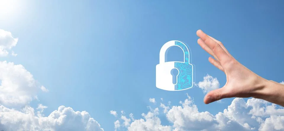Cyber security network. Padlock icon and internet technology networking. Busi Stock Photos