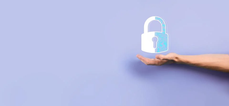 Cyber security network. Padlock icon and internet technology networking. Busi Stock Photos