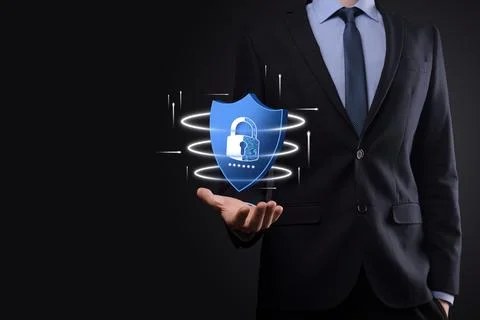 Cyber security network. Padlock icon and internet technology networking. Busi Stock Photos