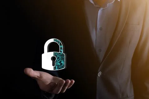 Cyber security network. Padlock icon and internet technology networking. Busi Stock Photos