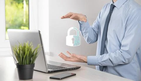 Cyber security network. Padlock icon and internet technology networking. Busi Stock Photos