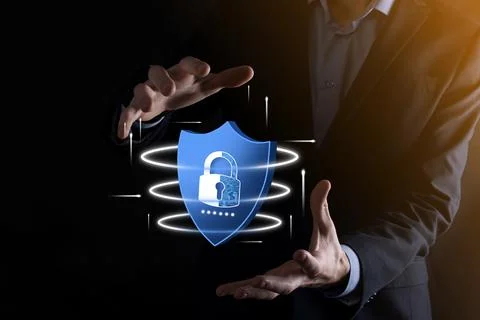 Cyber security network. Padlock icon and internet technology networking. Busi Stock Photos