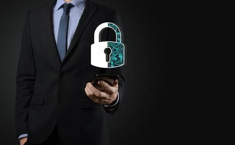 Cyber security network. Padlock icon and internet technology networking. Busi Stock Photos