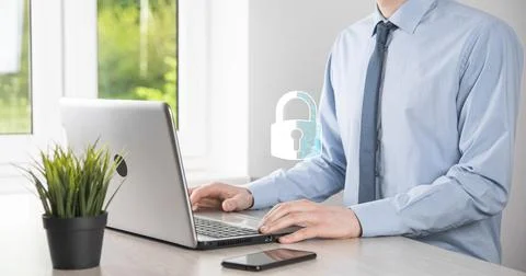 Cyber security network. Padlock icon and internet technology networking. Busi Stock Photos