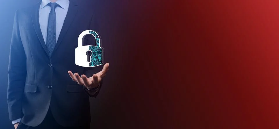 Cyber security network. Padlock icon and internet technology networking. Busi Foto stock