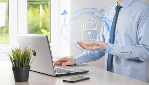Cyber security network. Padlock icon and internet technology networking. Busi Stock Photos