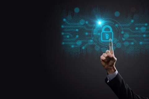 Cyber security network. Padlock icon and internet technology networking. Busi Stock Photos