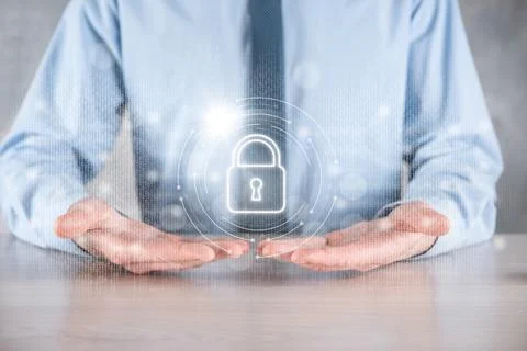 Cyber security network. Padlock icon and internet technology networking. Busi Stock Photos