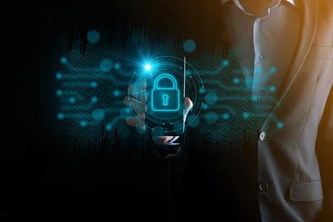 Cyber security network. Padlock icon and internet technology networking. Busi Stock Photos