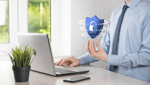 Cyber security network. Padlock icon and internet technology networking. Busi Foto stock