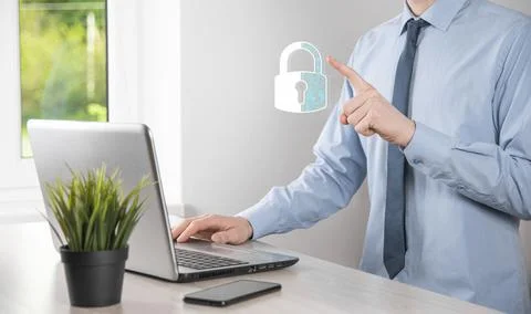 Cyber security network. Padlock icon and internet technology networking. Busi Foto stock