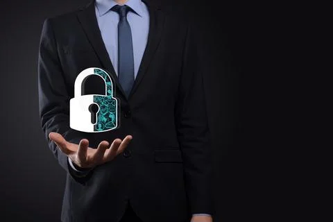 Cyber security network. Padlock icon and internet technology networking. Busi Foto stock