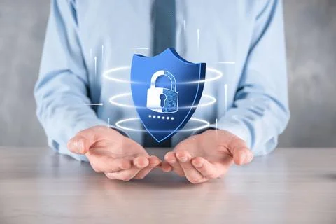 Cyber security network. Padlock icon and internet technology networking. Busi Foto stock
