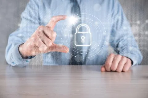 Cyber security network. Padlock icon and internet technology networking. Busi Stock Photos